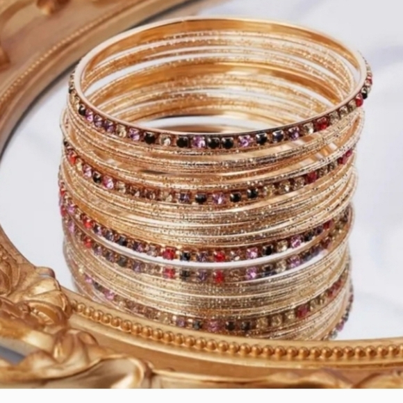 Gold Tone Multicolor Stones Bangle Set of 21 - Picture 1 of 6